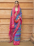 Glamorous Blue Patola Printed Silk Festival Wear Saree With Blouse