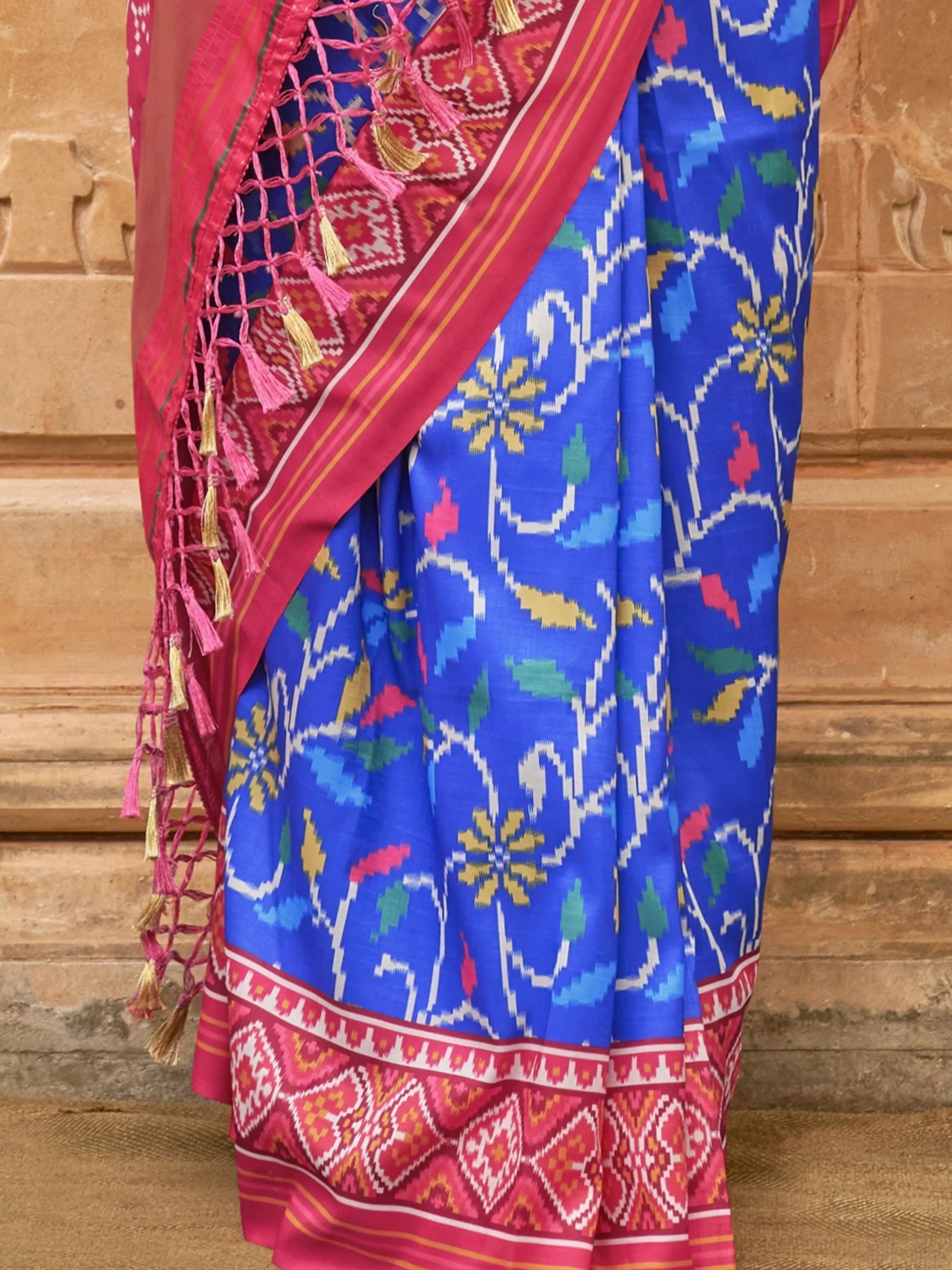 Astonishing Blue Patola Printed Silk Festival Wear Saree With Blouse