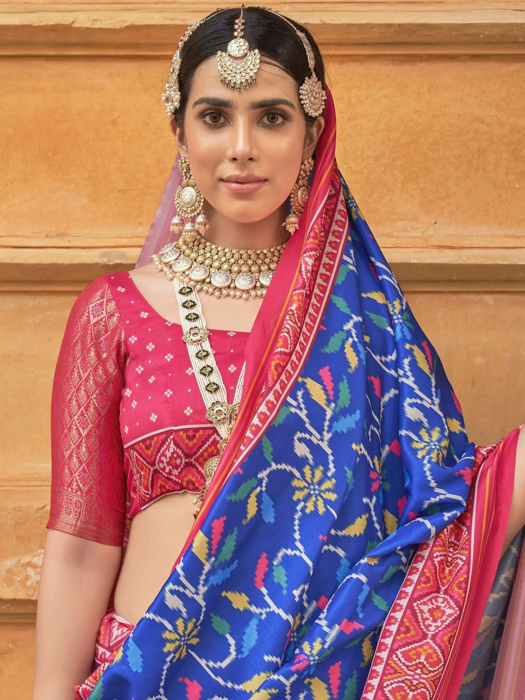 Astonishing Blue Patola Printed Silk Festival Wear Saree With Blouse