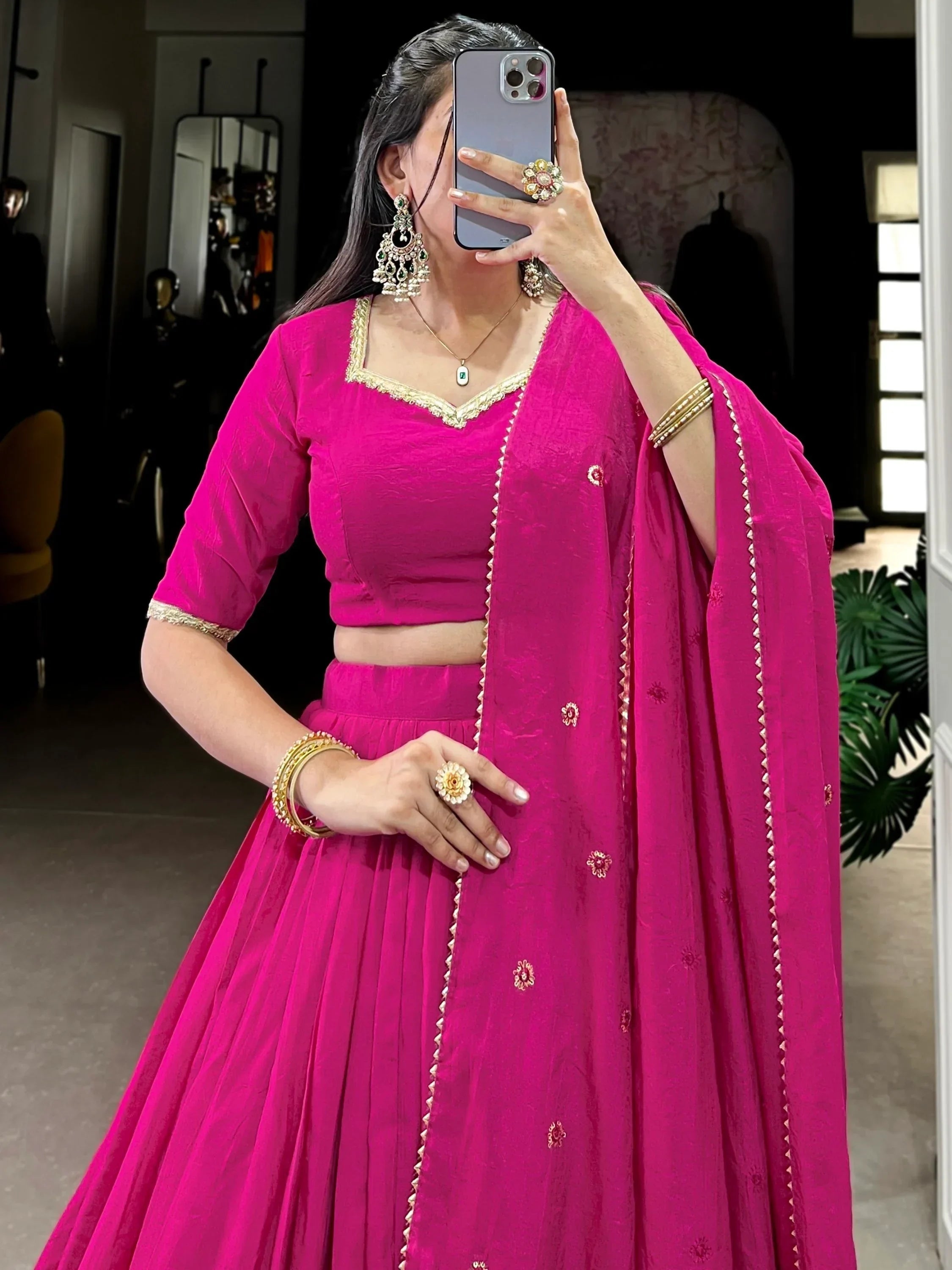 Pink Awesome Zari Weaving Chanderi Silk Festive Wear Lehenga Choli