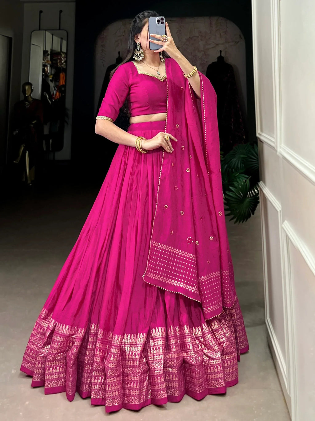 Pink Awesome Zari Weaving Chanderi Silk Festive Wear Lehenga Choli