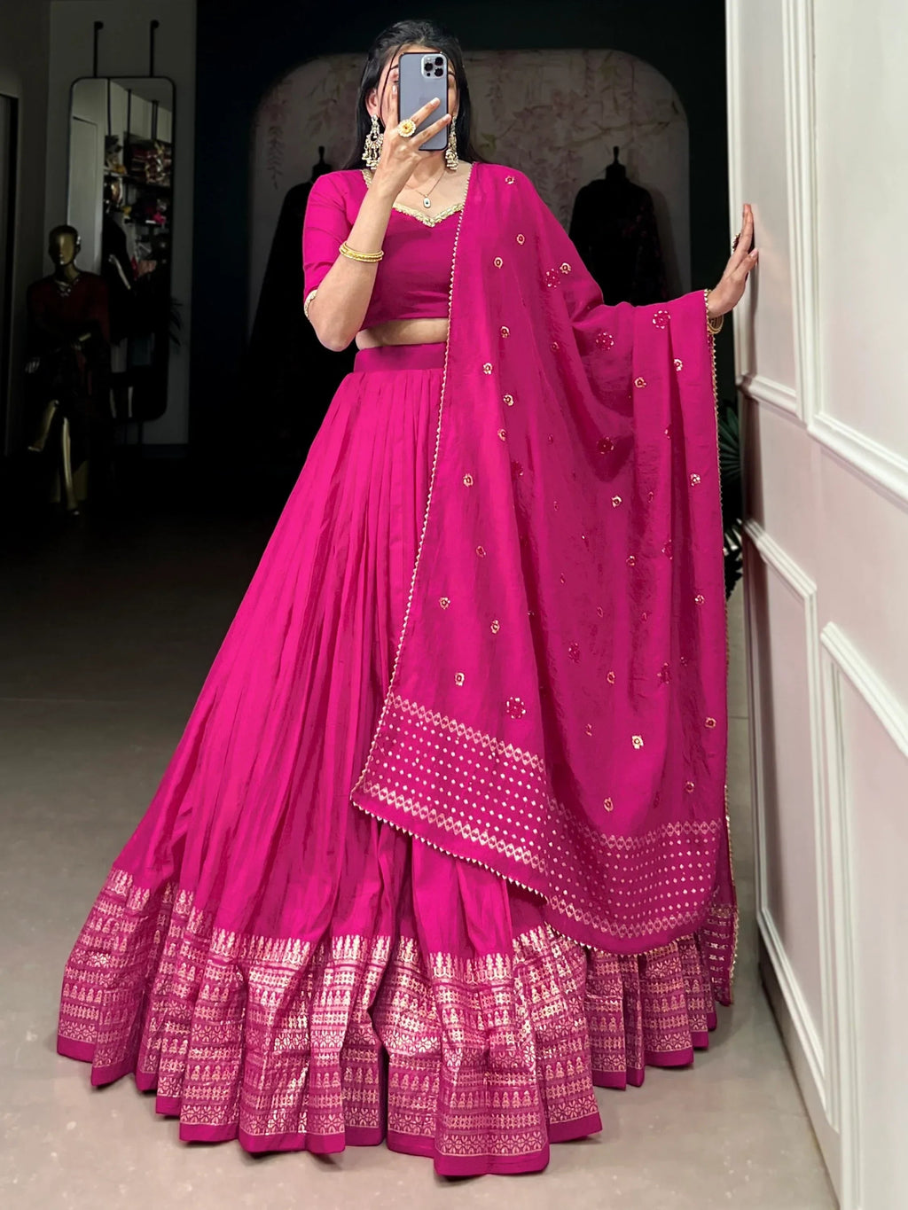 Pink Awesome Zari Weaving Chanderi Silk Festive Wear Lehenga Choli