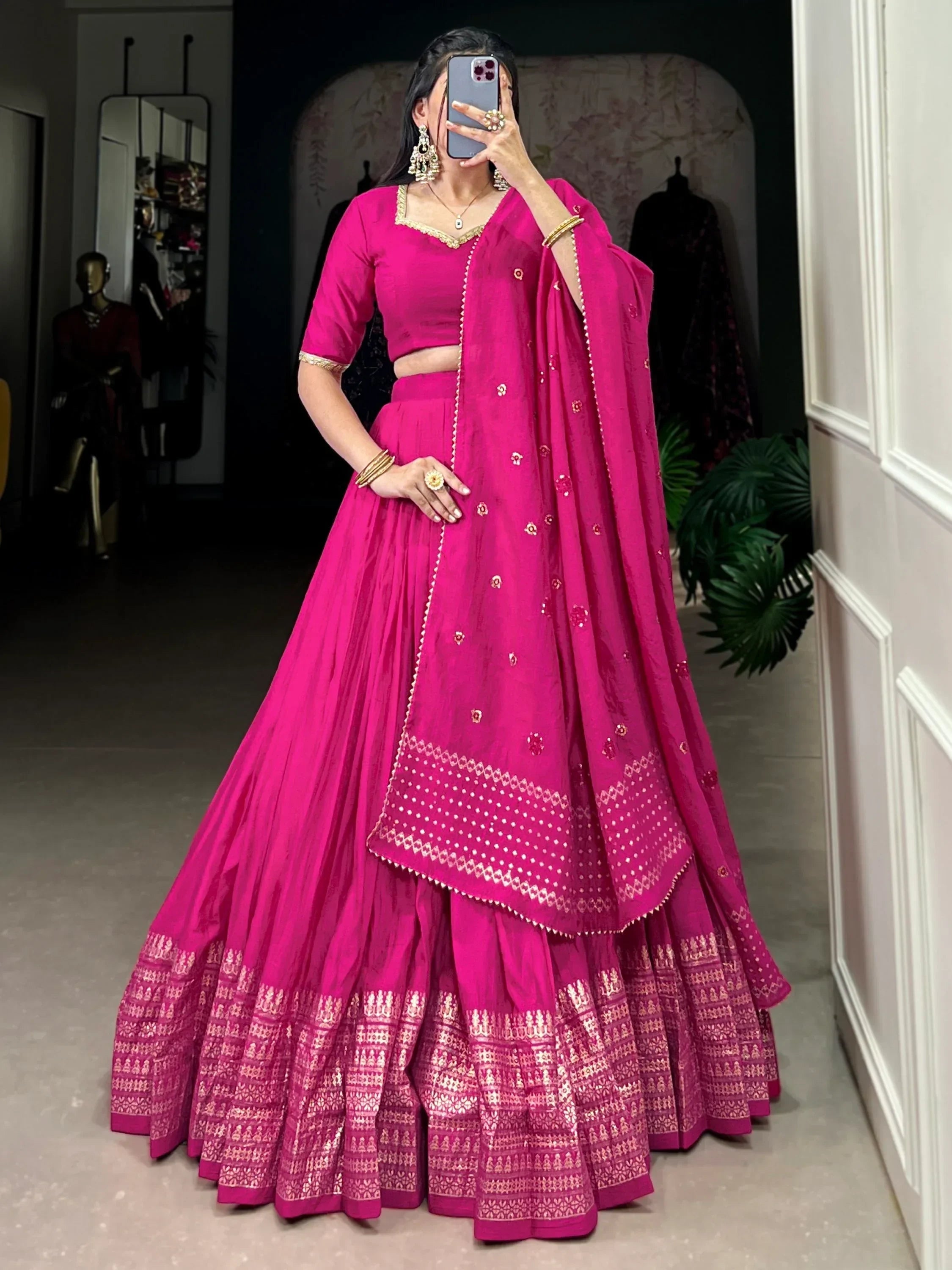 Pink Awesome Zari Weaving Chanderi Silk Festive Wear Lehenga Choli