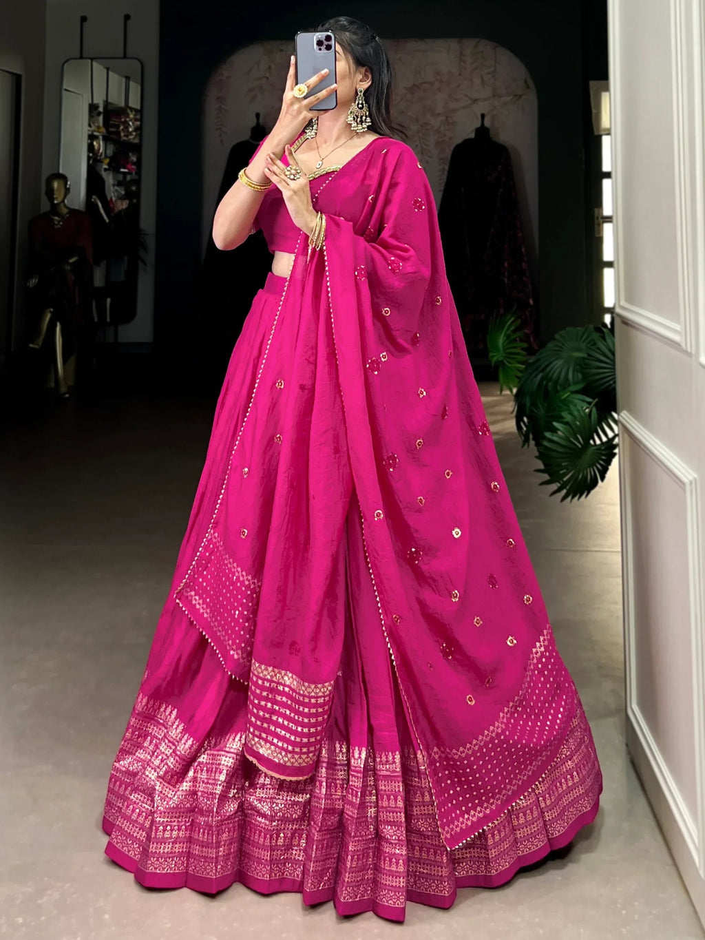 Pink Awesome Zari Weaving Chanderi Silk Festive Wear Lehenga Choli