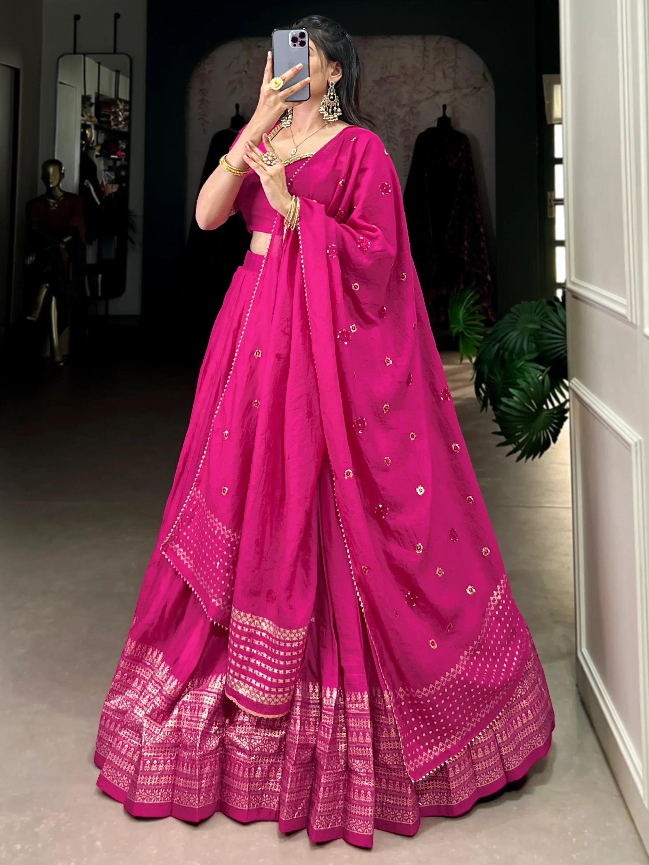 Pink Awesome Zari Weaving Chanderi Silk Festive Wear Lehenga Choli
