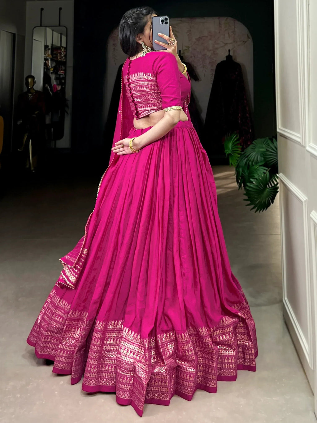 Pink Awesome Zari Weaving Chanderi Silk Festive Wear Lehenga Choli