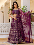 Sophisticated Wine Georgette Sequins Party Wear Lehenga Choli