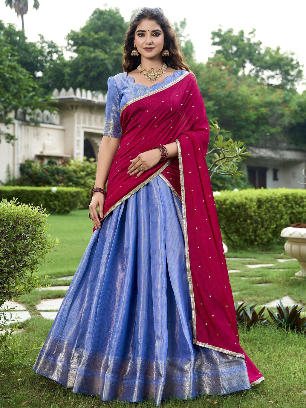 Royal Blue Unique Sea Zari Weaving Silk Function Lehenga Choli With Dupatta