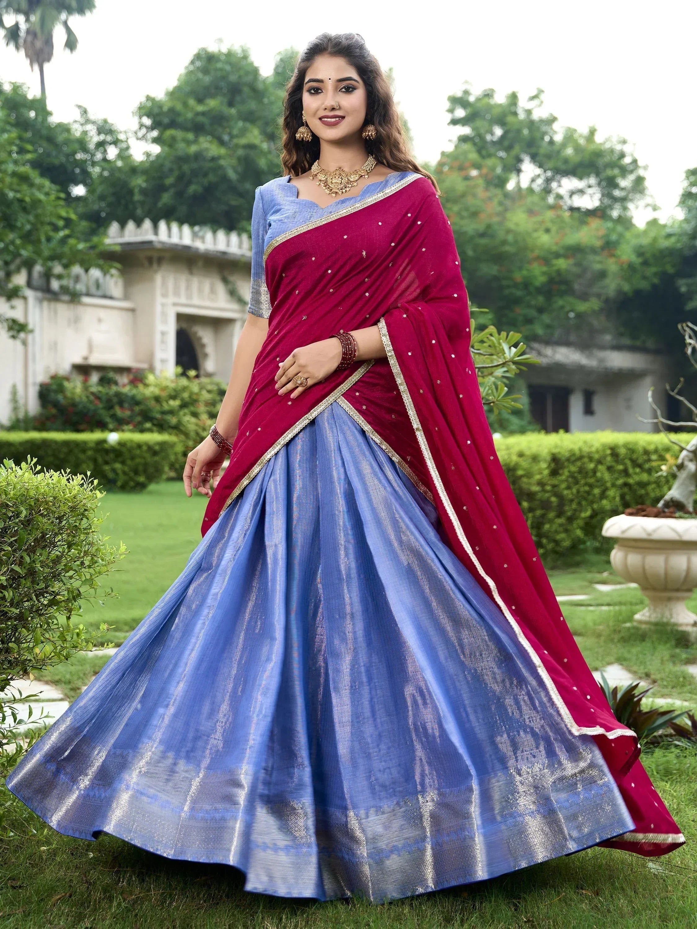 Royal Blue Unique Sea Zari Weaving Silk Function Lehenga Choli With Dupatta