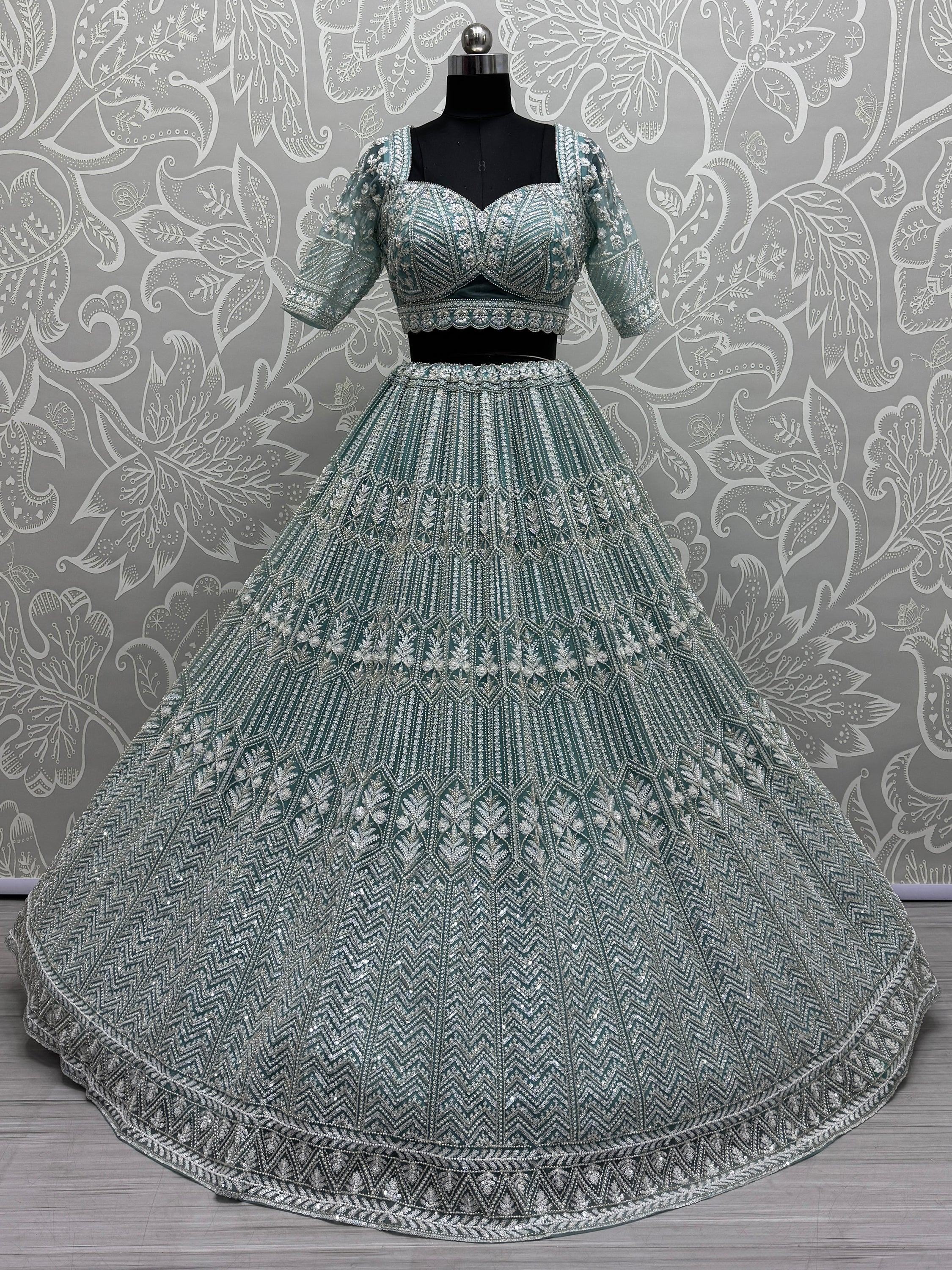 Sky Blue Spectacular Hand Wok Net Bridesmaid Lehenga Choli With Dupatta