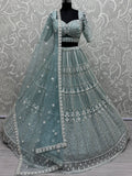 Sky Blue Spectacular Hand Wok Net Bridesmaid Lehenga Choli With Dupatta