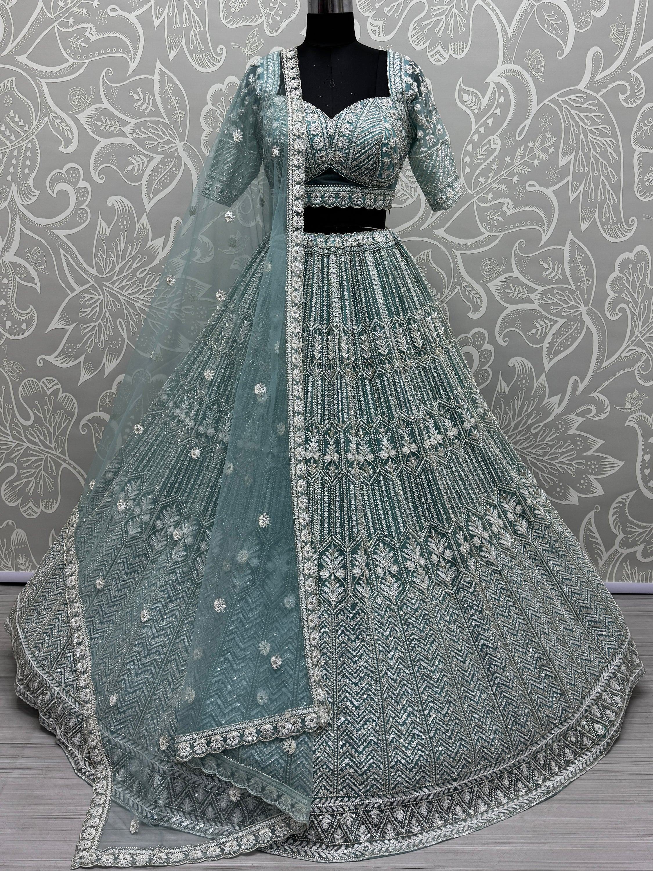 Sky Blue Spectacular Hand Wok Net Bridesmaid Lehenga Choli With Dupatta