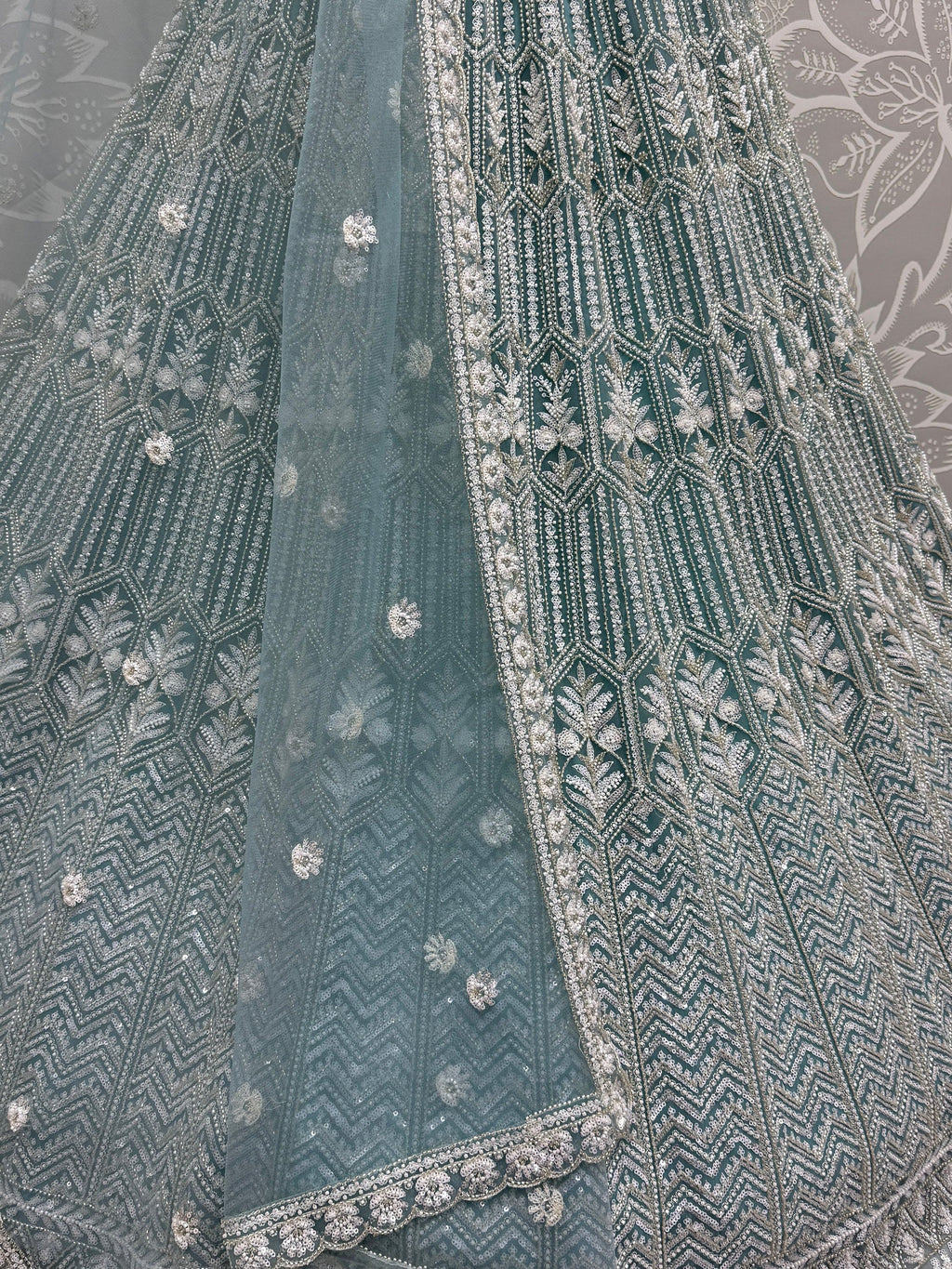 Sky Blue Spectacular Hand Wok Net Bridesmaid Lehenga Choli With Dupatta
