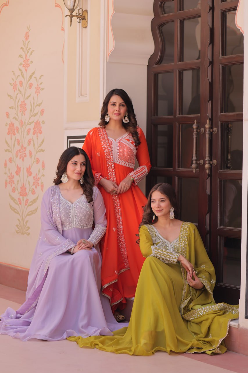 Star Georgette Embroidered Gown with Dupatta