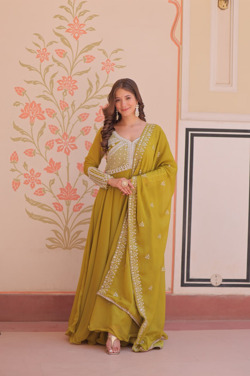 Star Georgette Embroidered Gown with Dupatta