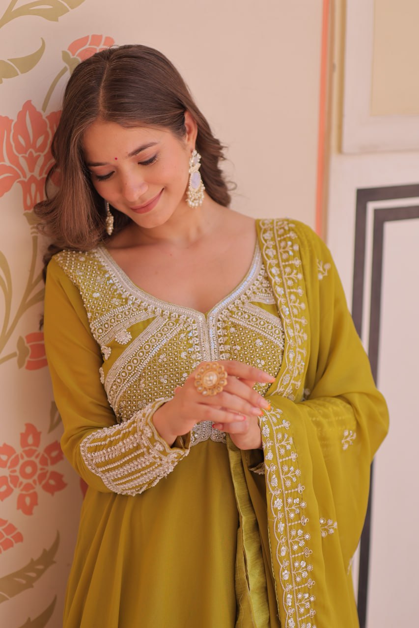 Star Georgette Embroidered Gown with Dupatta