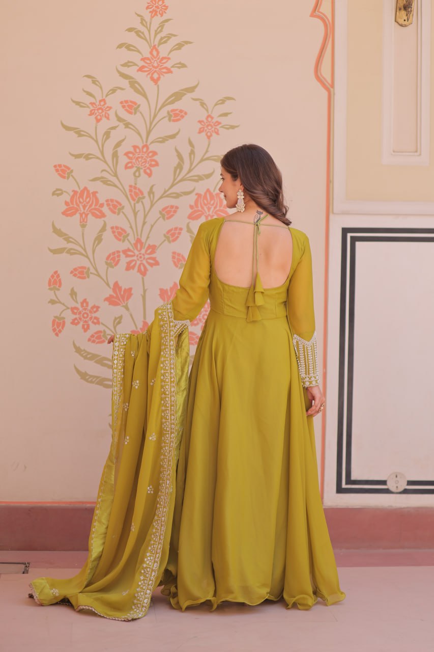Star Georgette Embroidered Gown with Dupatta