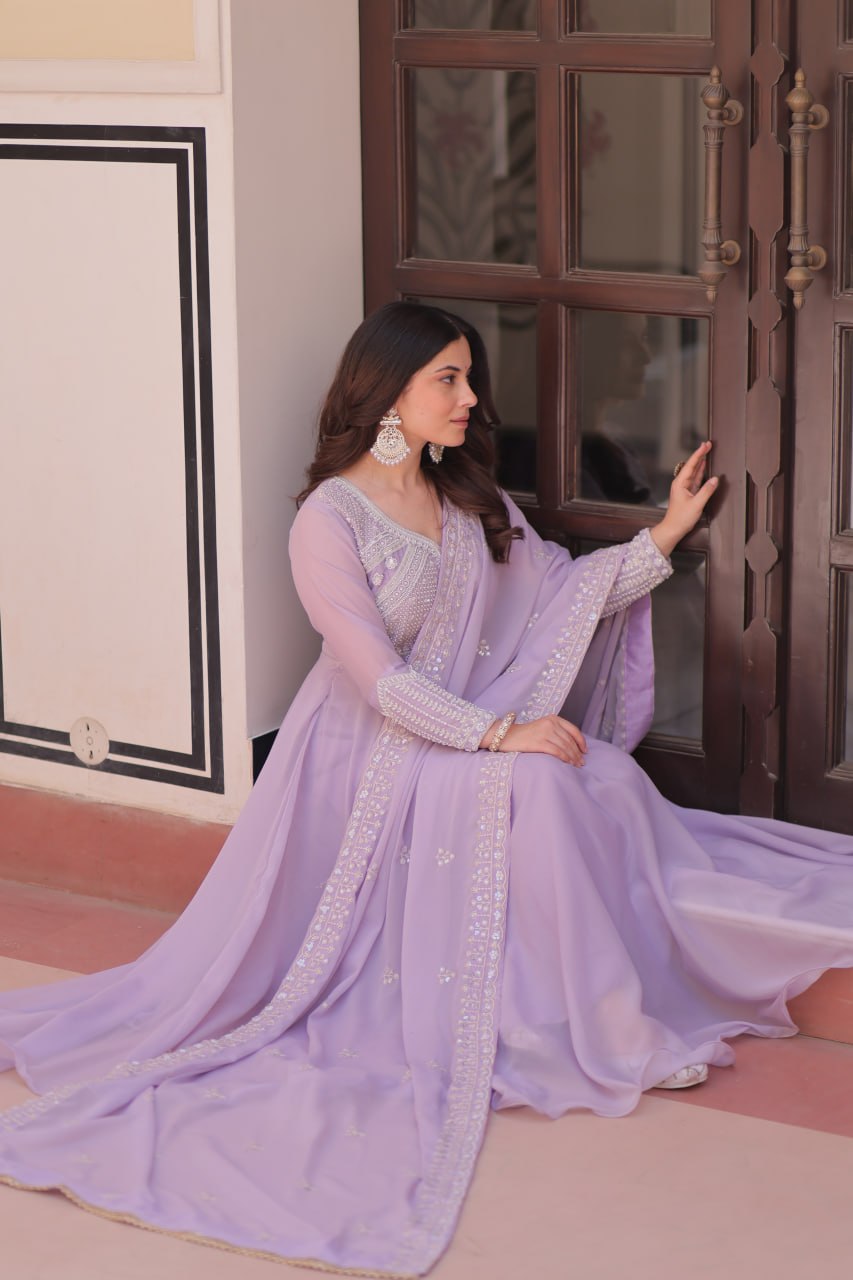 Star Georgette Embroidered Gown with Dupatta