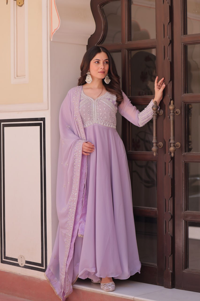 Star Georgette Embroidered Gown with Dupatta