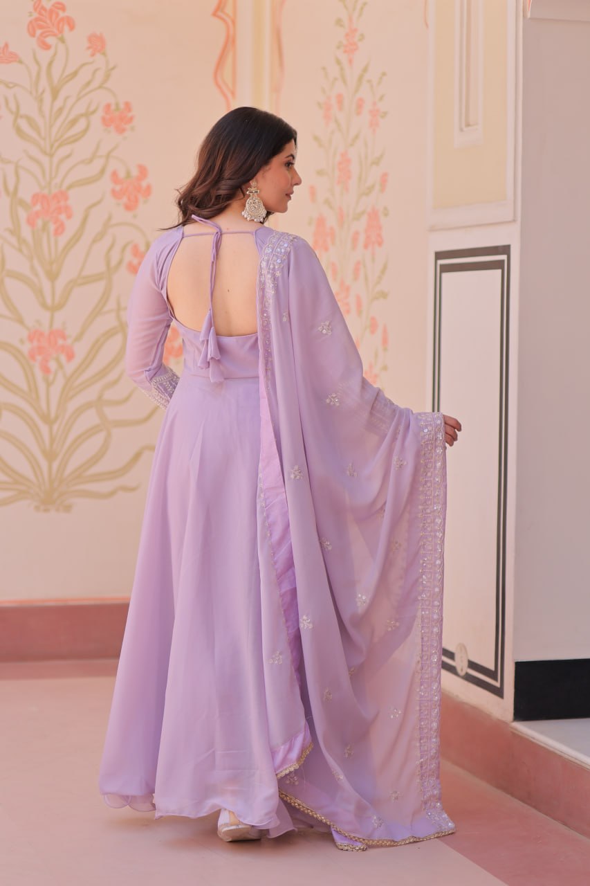 Star Georgette Embroidered Gown with Dupatta