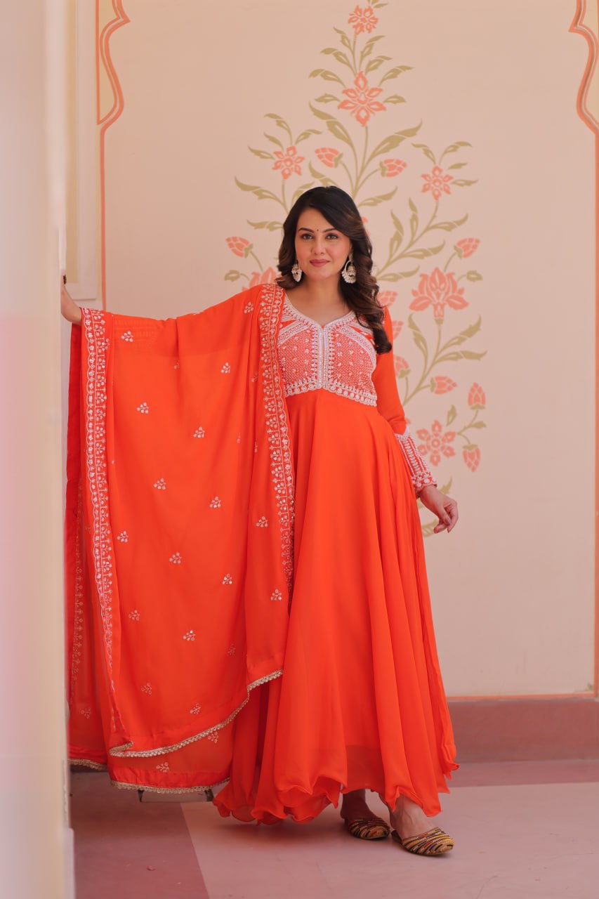 Star Georgette Embroidered Gown with Dupatta