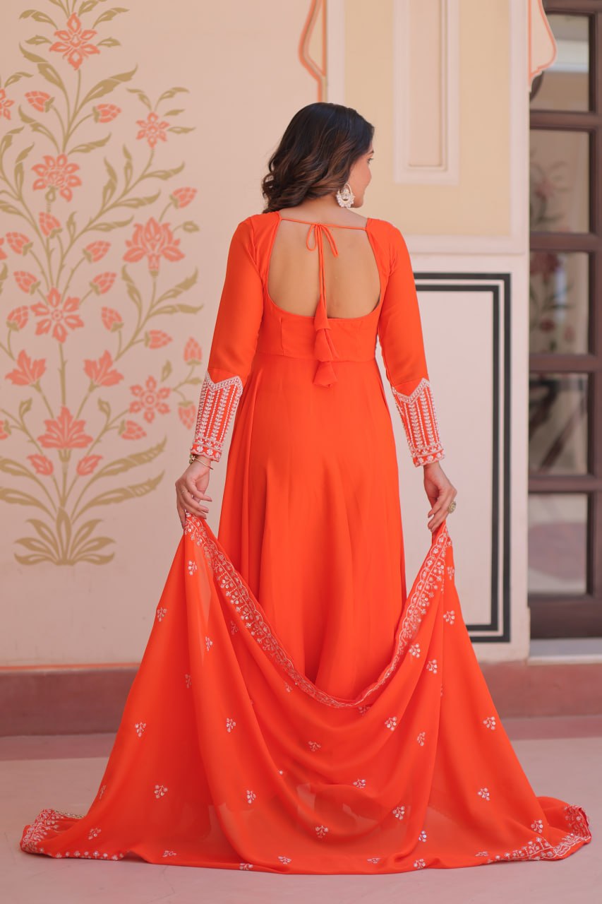 Star Georgette Embroidered Gown with Dupatta