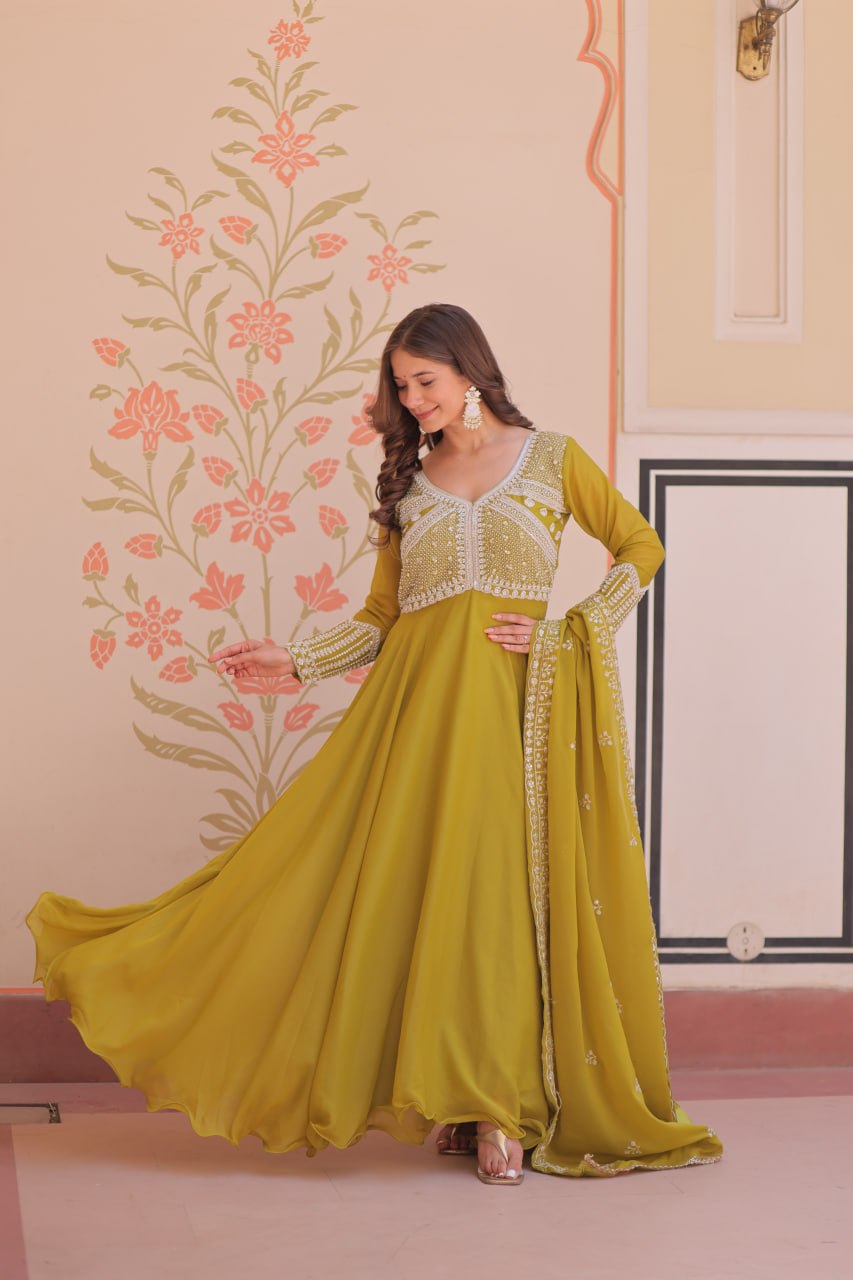 Star Georgette Embroidered Gown with Dupatta