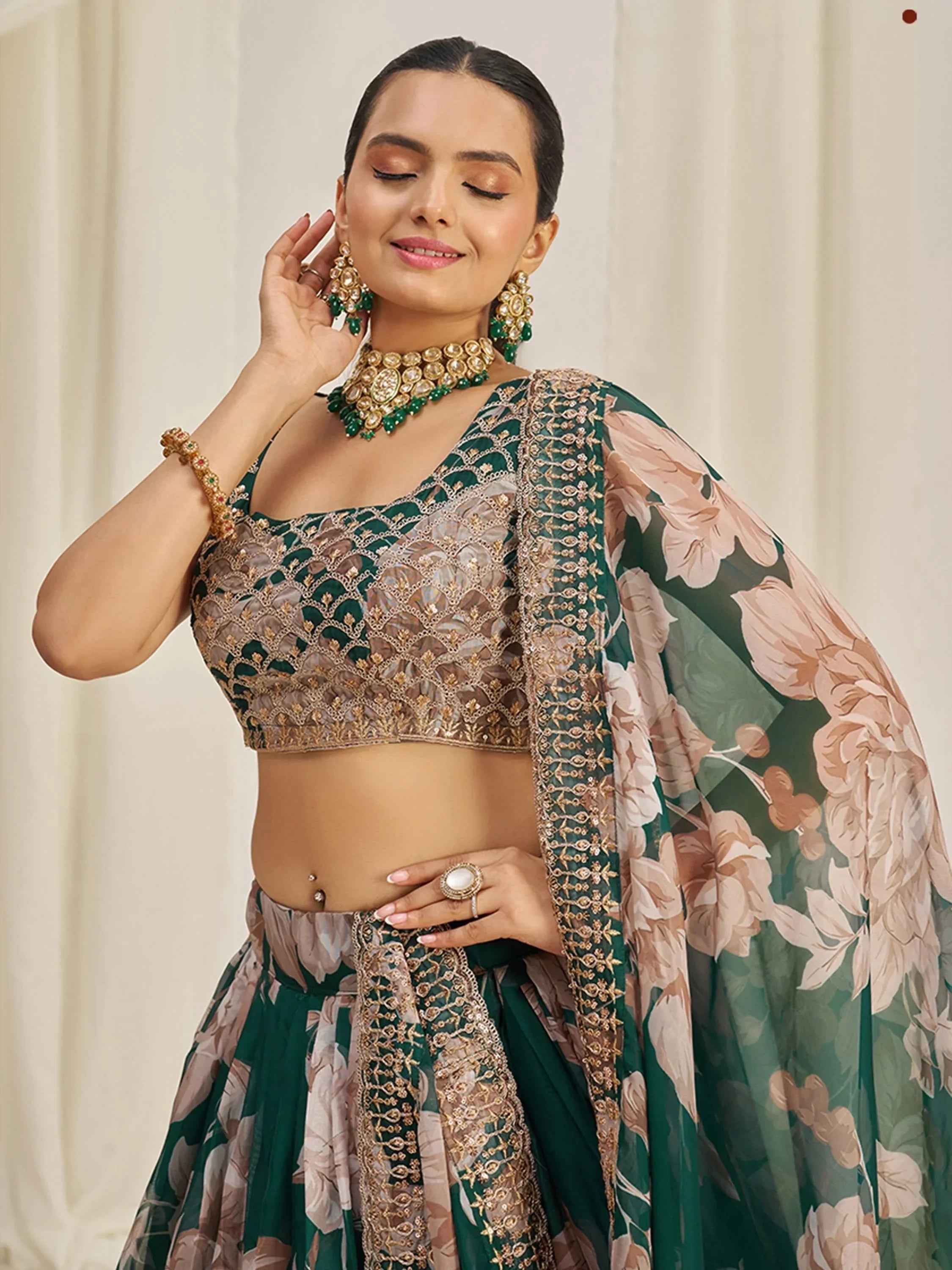 Startling Green Sequins Organza Festival Wear Lehenga Choli With Dupatta