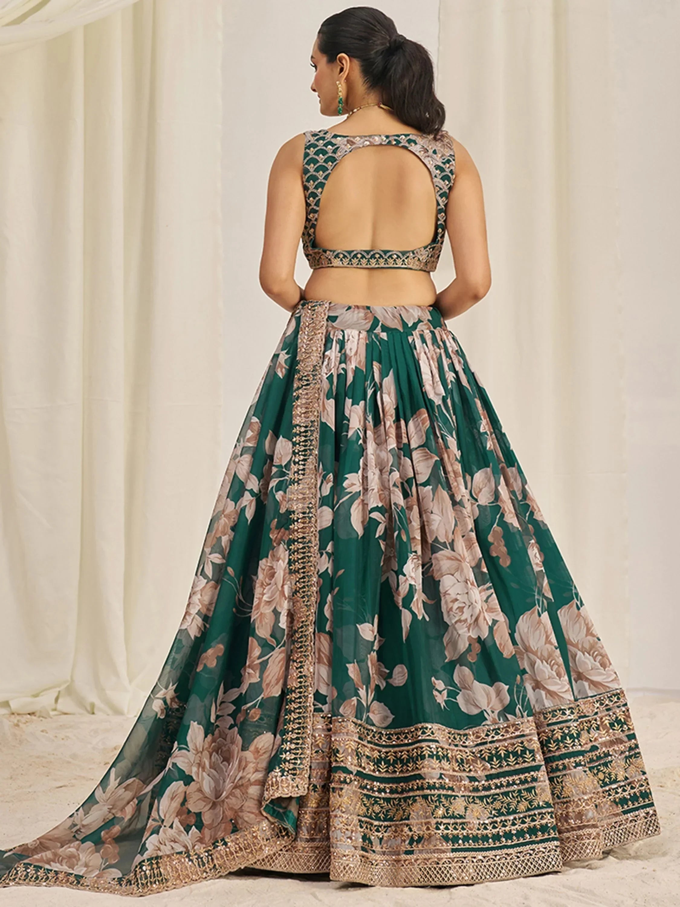Startling Green Sequins Organza Festival Wear Lehenga Choli With Dupatta