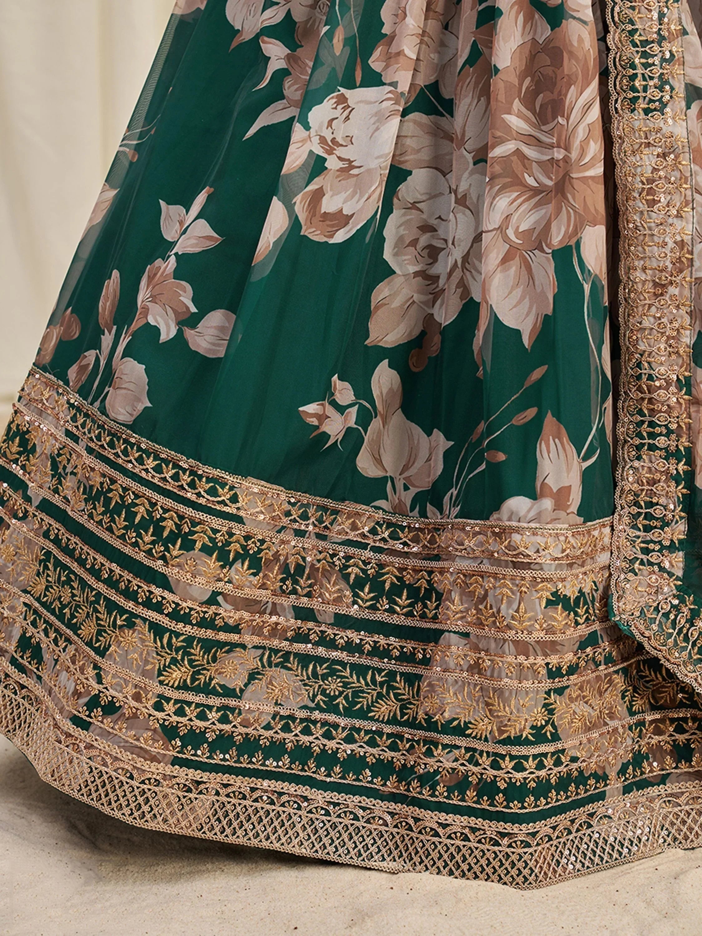 Startling Green Sequins Organza Festival Wear Lehenga Choli With Dupatta