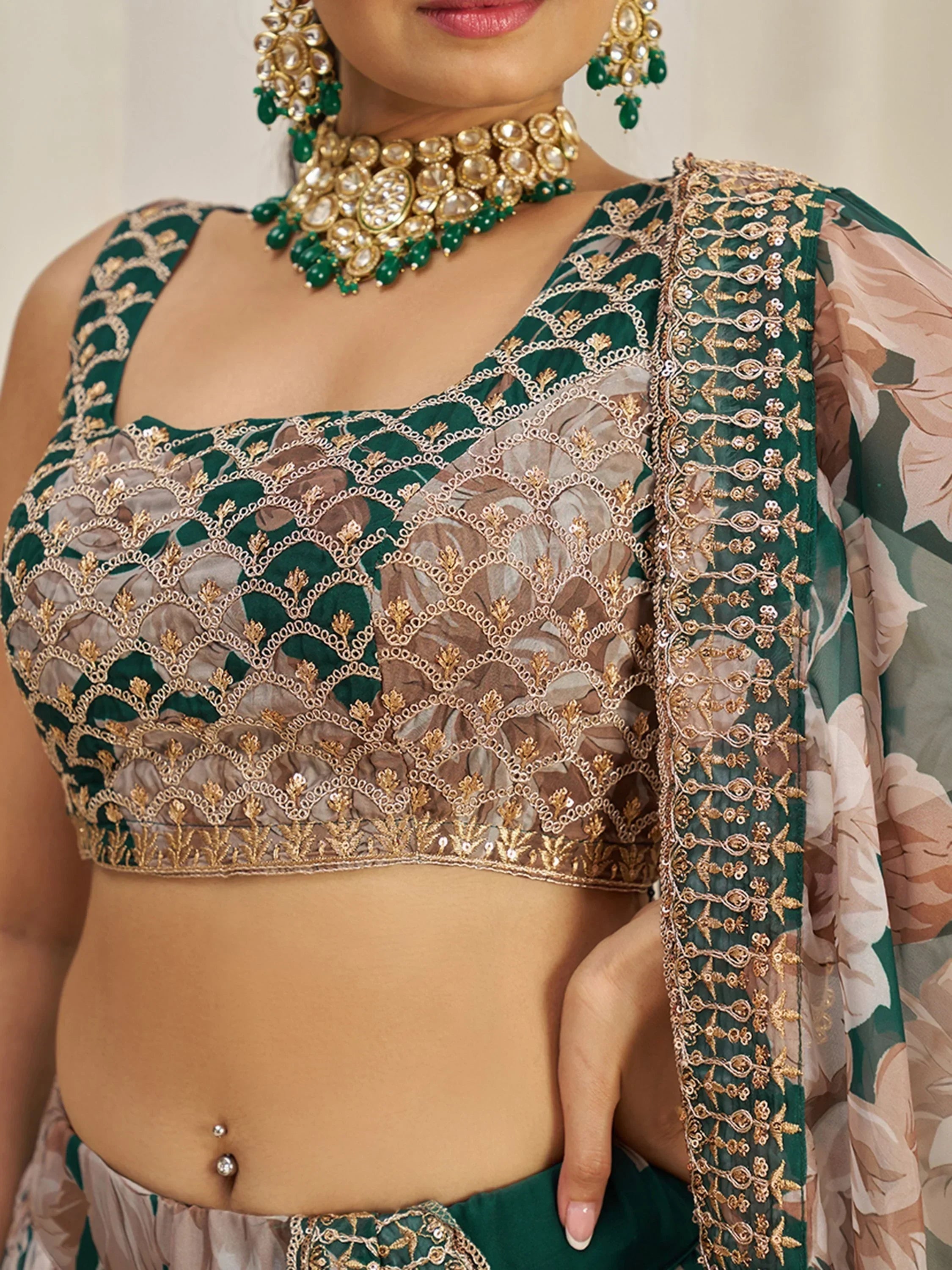 Startling Green Sequins Organza Festival Wear Lehenga Choli With Dupatta