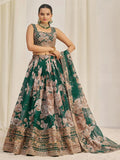 Startling Green Sequins Organza Festival Wear Lehenga Choli With Dupatta