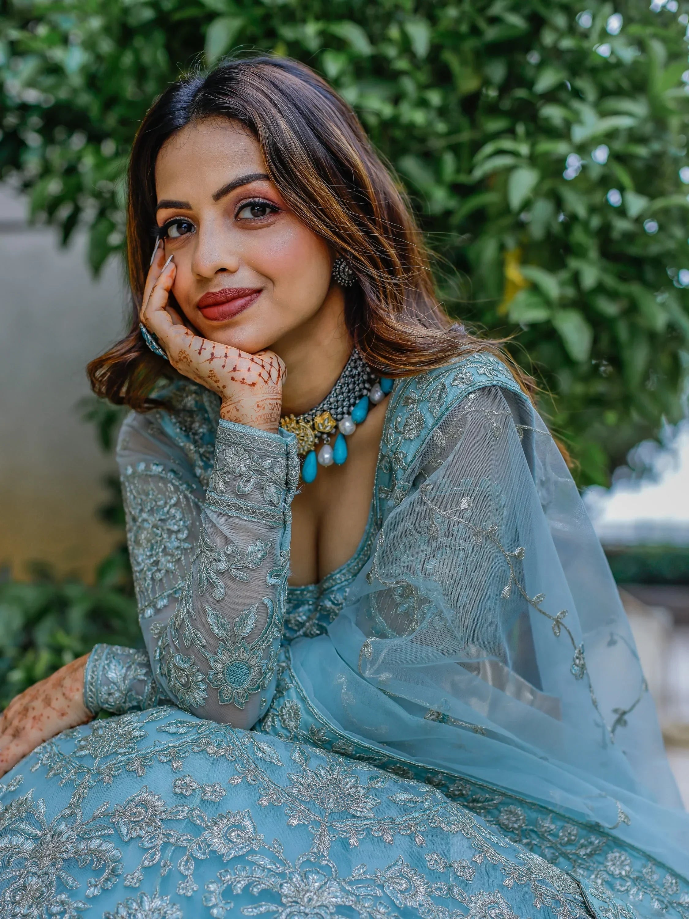 Stunning Aqua Blue Embroidered Soft Net Occasion Wear Lehenga Choli