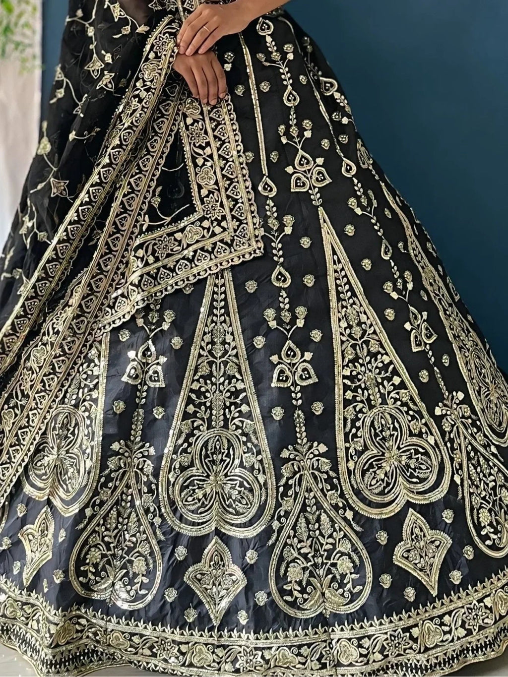 Stunning Black Zari Embroidery Silk Bridesmaid Lehenga Choli