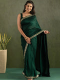 Stunning Deep Green Chiffon Mehendi Wear Stitched Saree