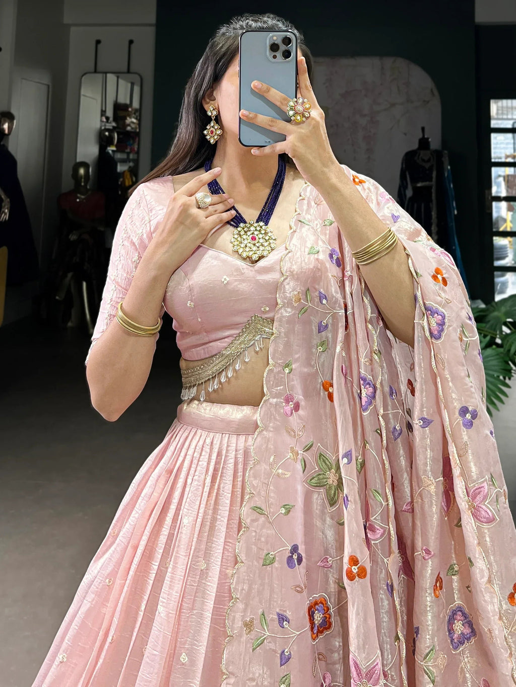 Stunning Light Pink Thread Embroidered Designer Lehenga Choli