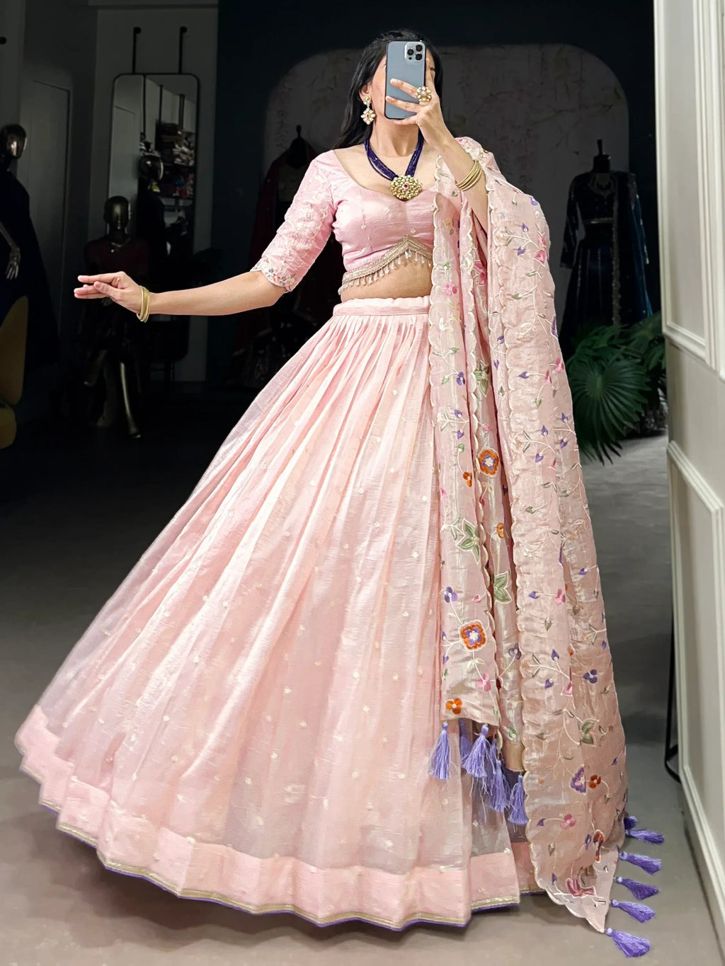 Stunning Light Pink Thread Embroidered Designer Lehenga Choli