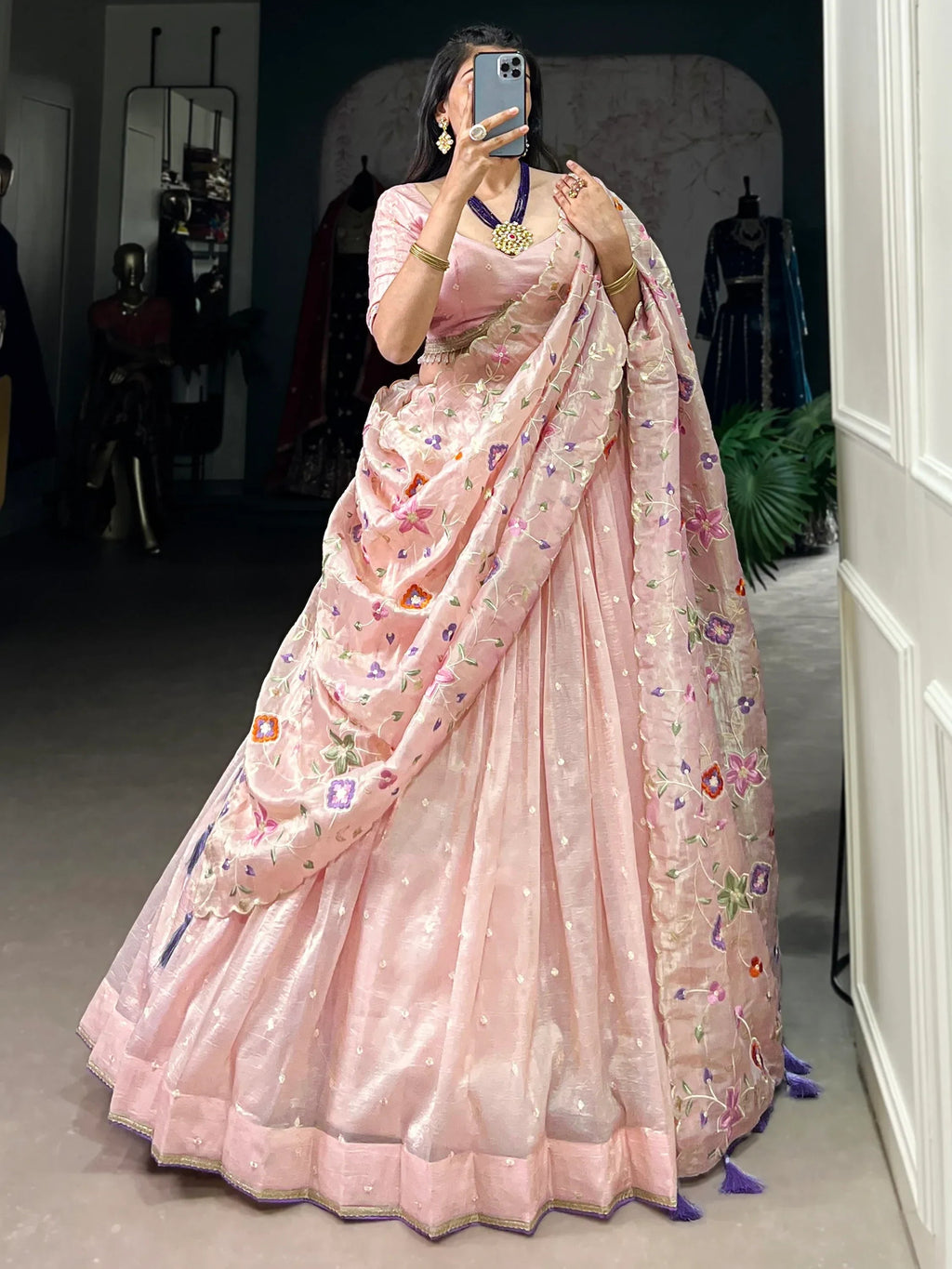 Stunning Light Pink Thread Embroidered Designer Lehenga Choli