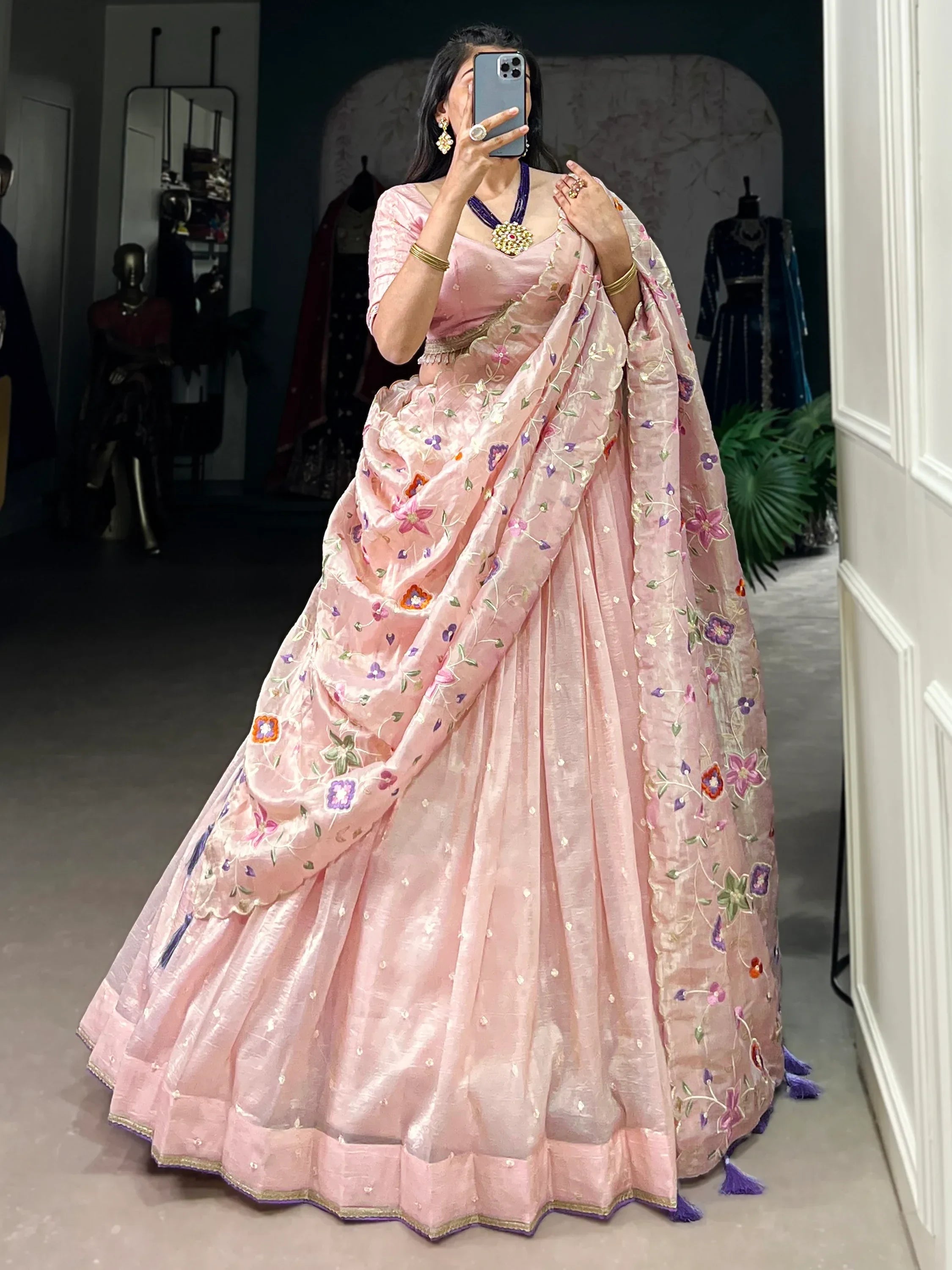 Stunning Light Pink Thread Embroidered Designer Lehenga Choli