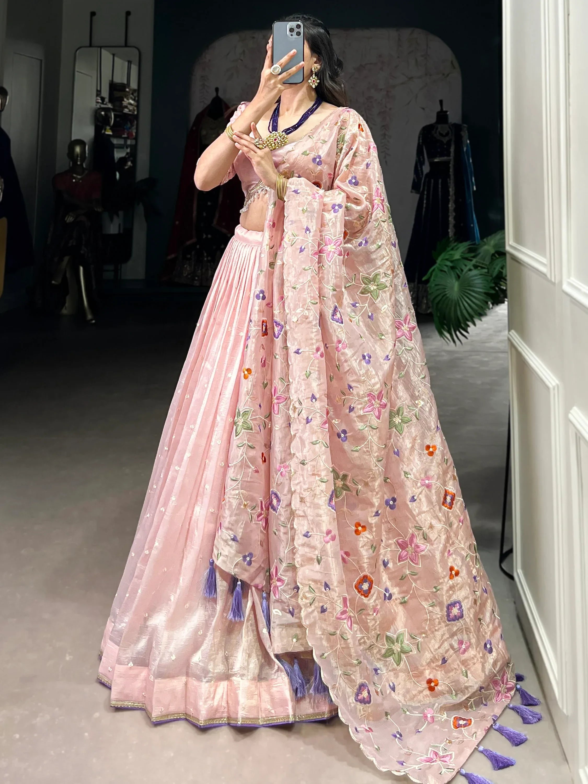 Stunning Light Pink Thread Embroidered Designer Lehenga Choli