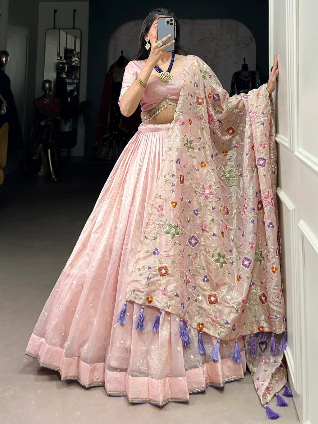 Stunning Light Pink Thread Embroidered Designer Lehenga Choli