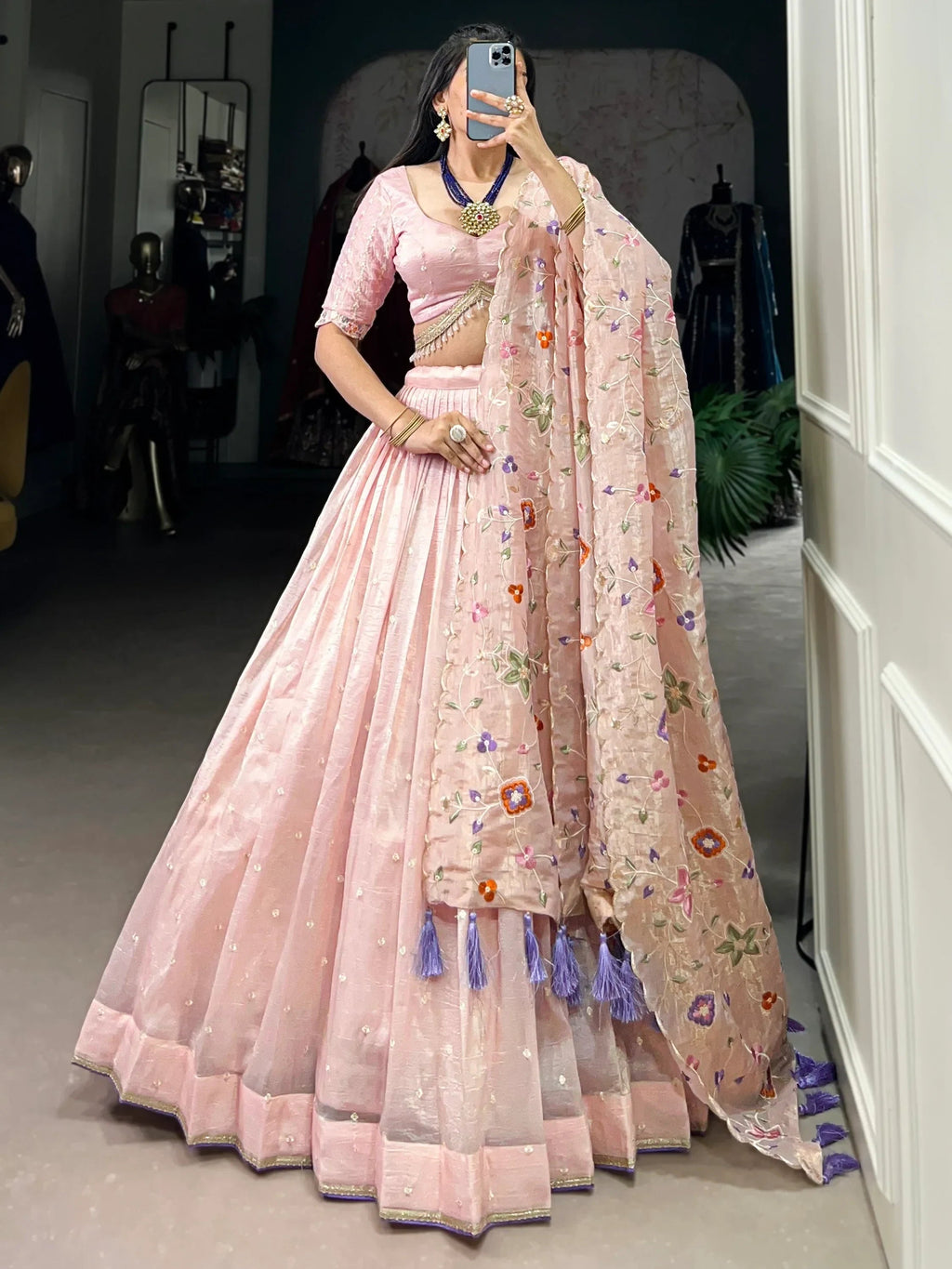 Stunning Light Pink Thread Embroidered Designer Lehenga Choli
