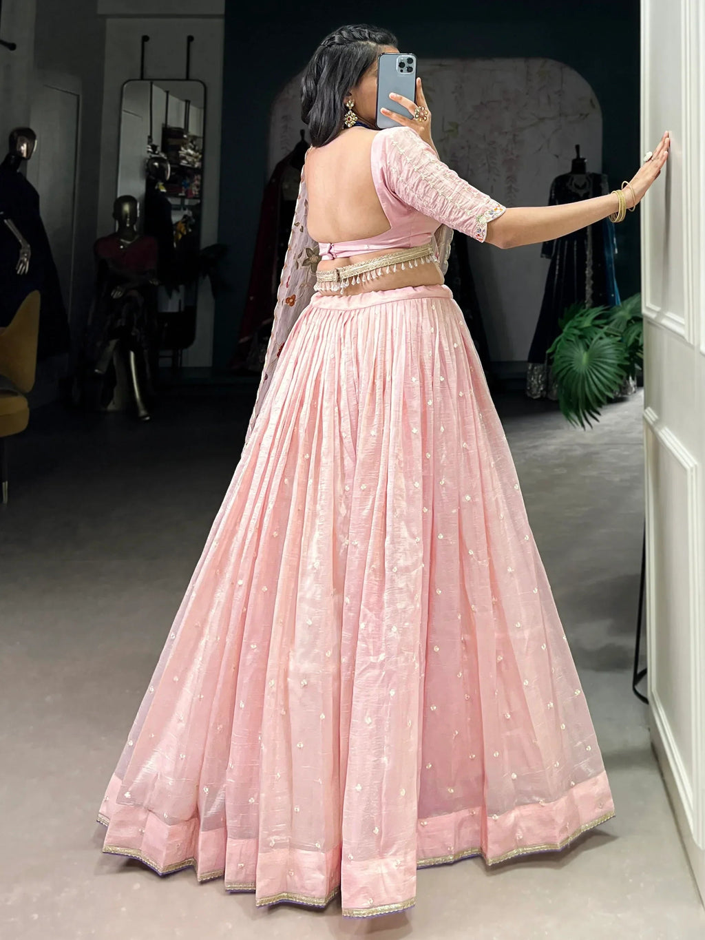 Stunning Light Pink Thread Embroidered Designer Lehenga Choli