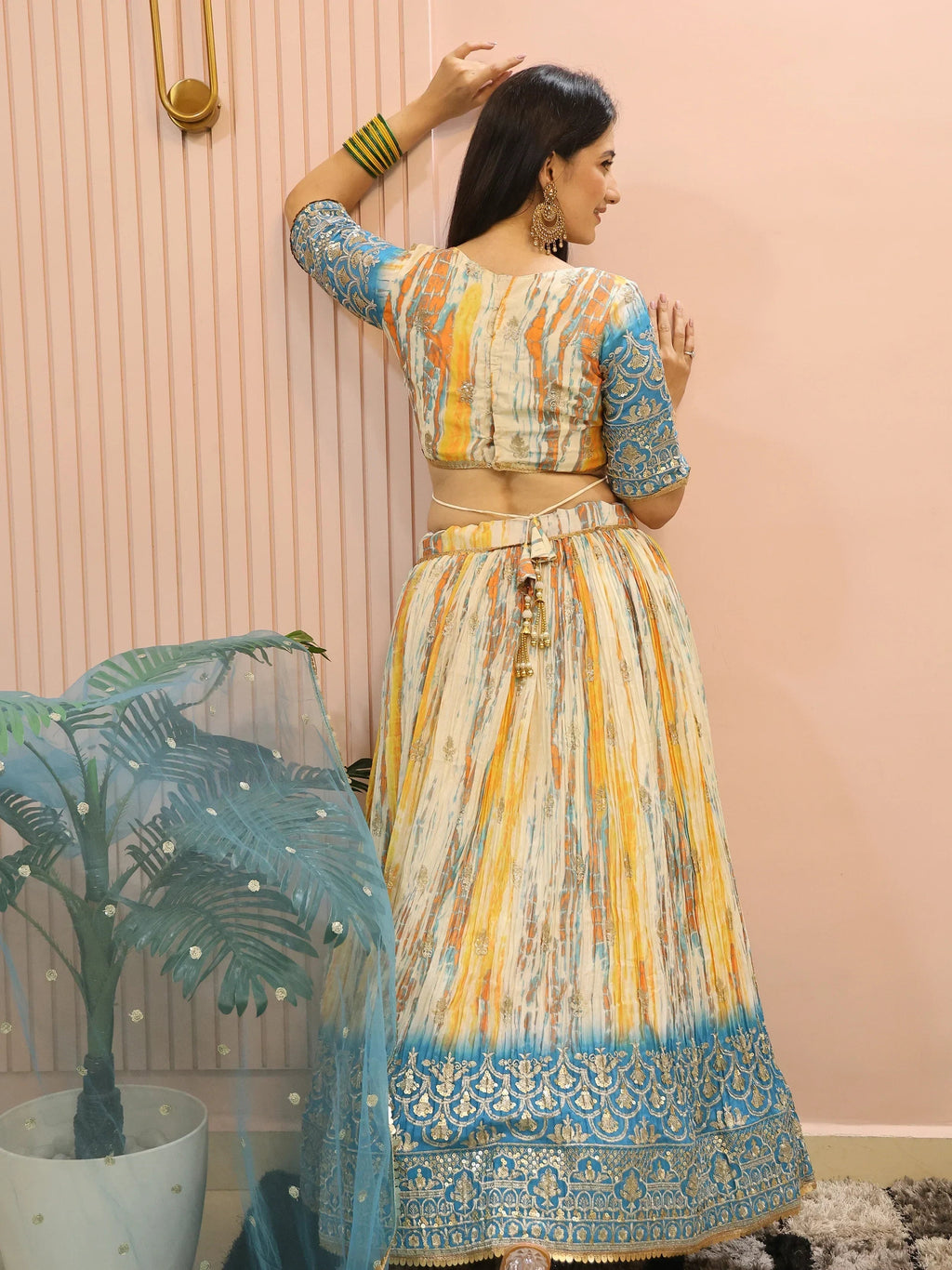 Stunning Multi Color Chinon Thread Embroidered Lehenga Choli