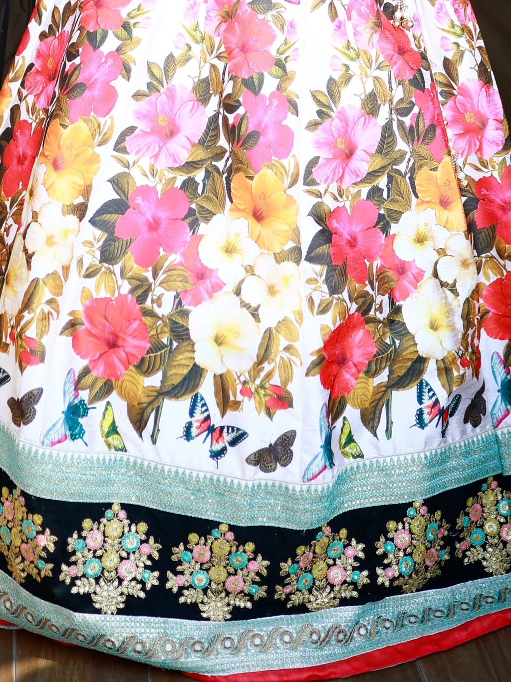 Stunning Multi Color Floral Printed Banglory Silk Bridal Lehenga Choli And Dupatta