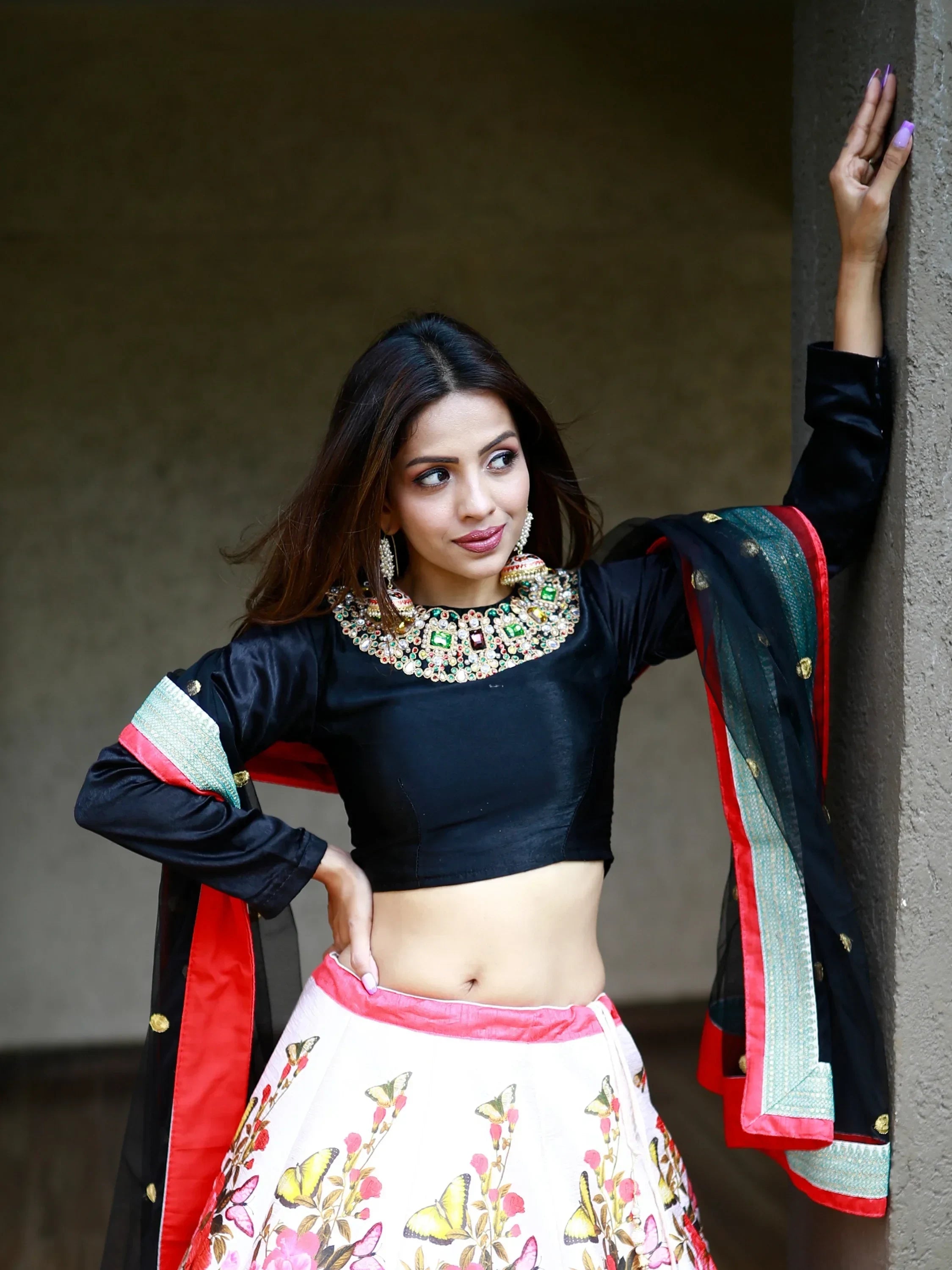 Stunning Multi Color Floral Printed Banglory Silk Bridal Lehenga Choli And Dupatta
