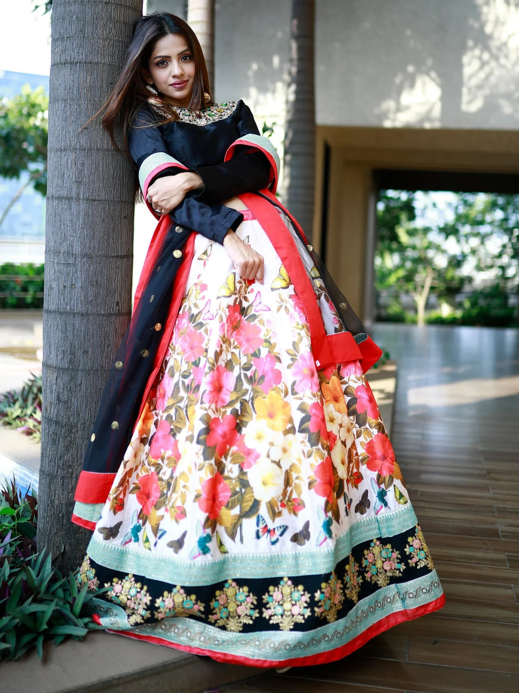 Stunning Multi Color Floral Printed Banglory Silk Bridal Lehenga Choli And Dupatta