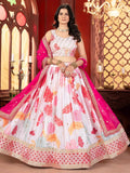 Stunning Off-White Floral Printed Lehenga Choli With Georgette Dupatta