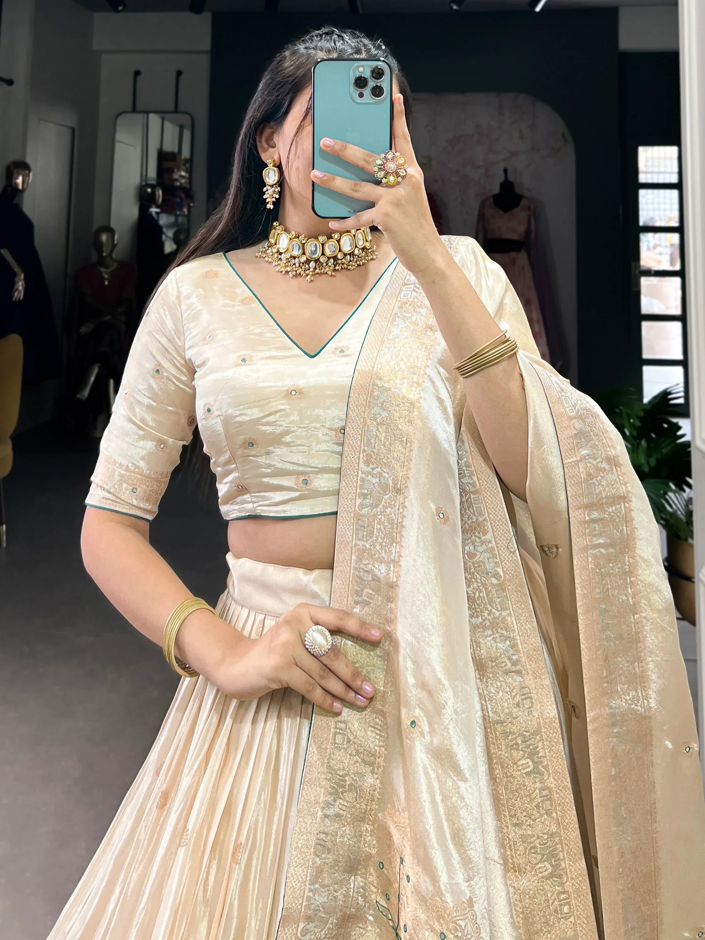 Stunning Off-White Weaving Silk Festival Wear Lehenga Choli