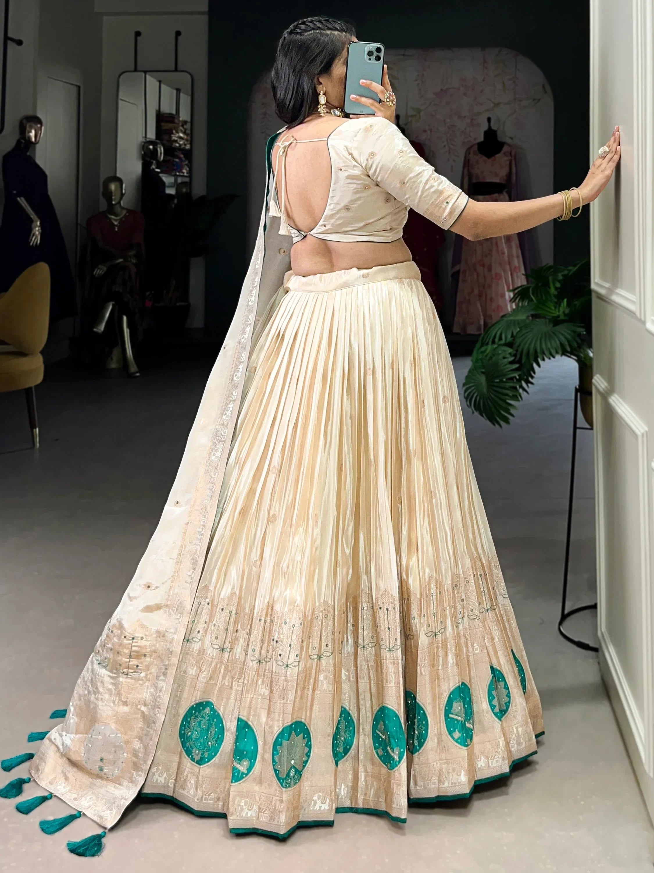 Stunning Off-White Weaving Silk Festival Wear Lehenga Choli